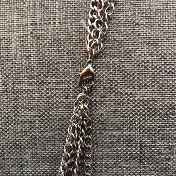 Long Silver Tone Multi Strand Knotted Necklace With Rhinestone Rondell Accents - Picture 4 of 4